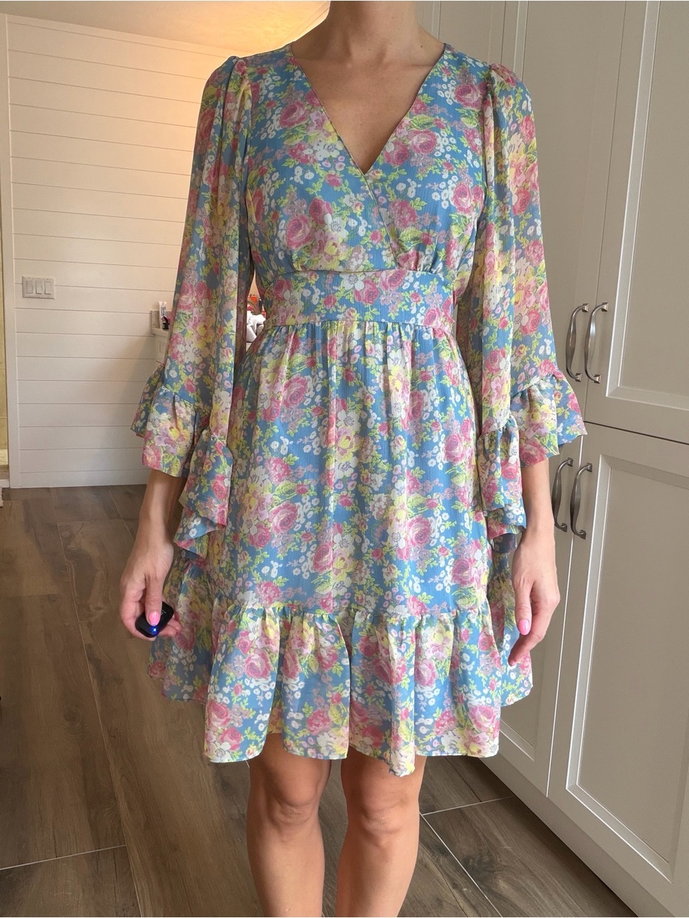 Betsey Johnson Floral Print Bell Sleeve Dress